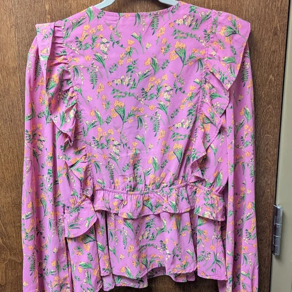 Anthropologie Floral Peplum Blouse L Romantic Cottagecore Ruffle Top Spring - Picture 5 of 7